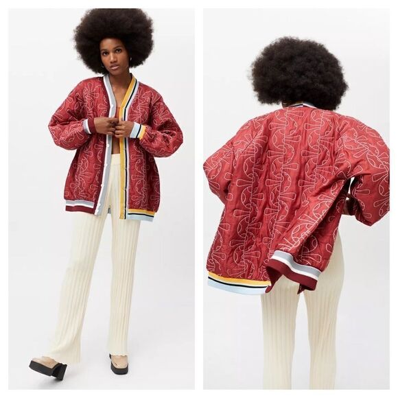 NWT Kimchi Blue Urban Outfitters Duncan Quilted Oversized Varsity Jacket - Picture 2 of 15